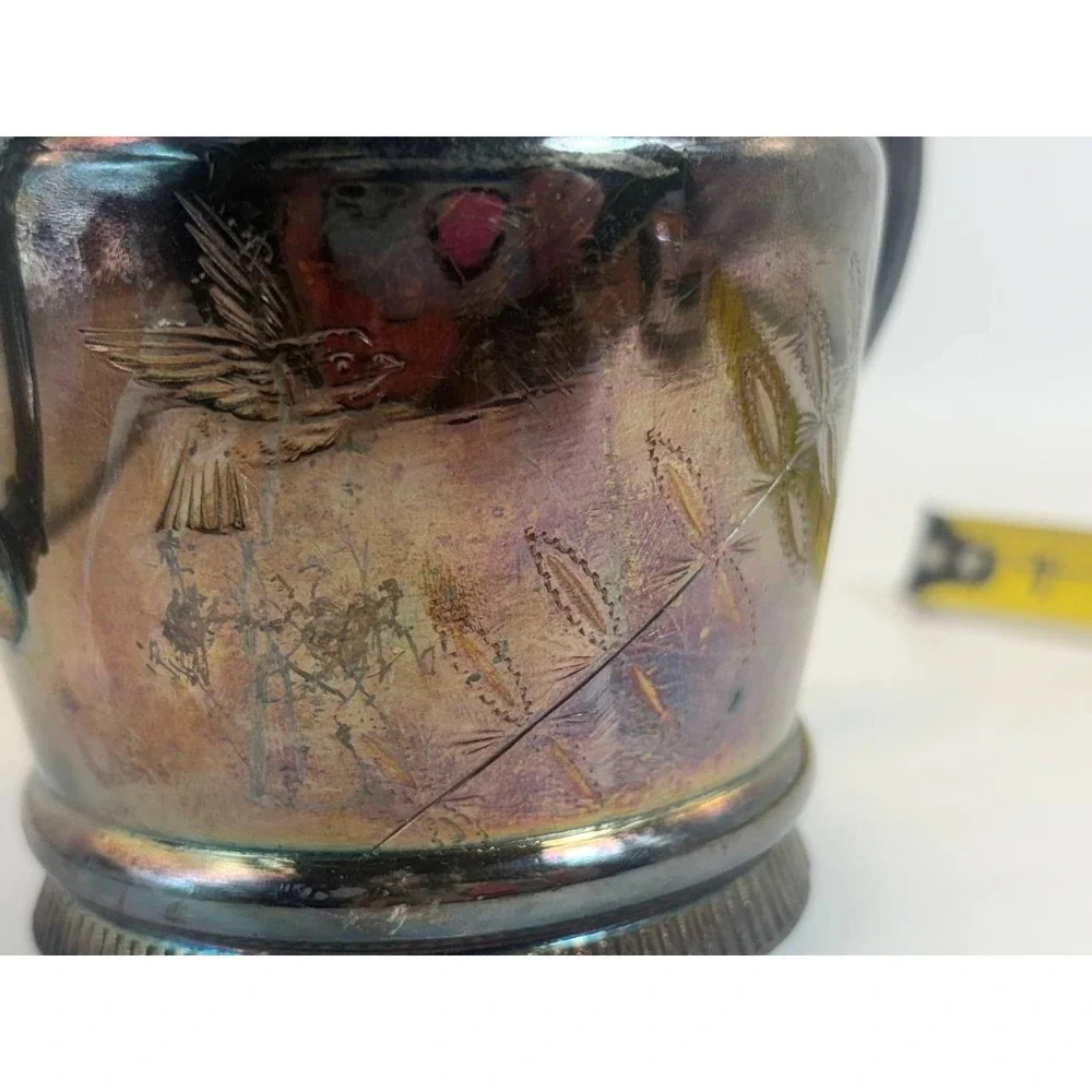 Antique FB Rogers Silver‎ Co Quadruple Plate Sugar Bowl Hummingbird Etched 161